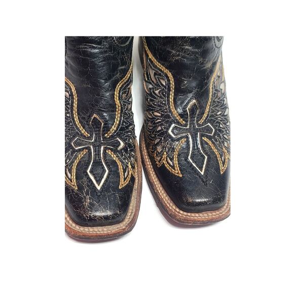 Women's Black and Brown Heeled Boots - Picture 3 of 10